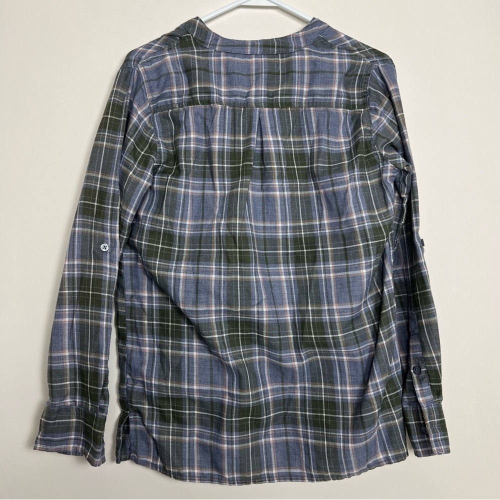Triple Five Soul blue Plaid Flannel Lace-Up Long Sleeve Top Size L - Picture 2 of 8